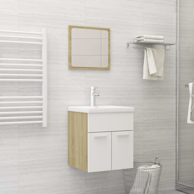 Bathroom Furniture Set White and Sonoma Oak Engineered Wood