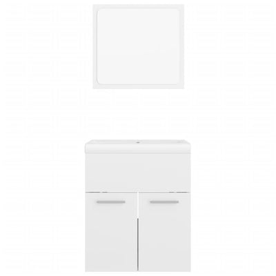 Bathroom Furniture Set High Gloss White Engineered Wood