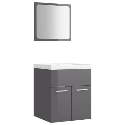 Bathroom Furniture Set High Gloss Grey Engineered Wood