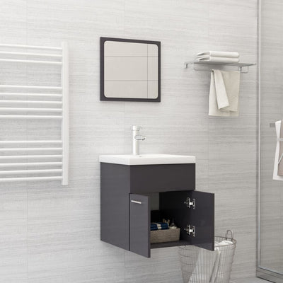 Bathroom Furniture Set High Gloss Grey Engineered Wood