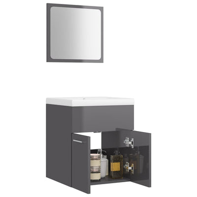 Bathroom Furniture Set High Gloss Grey Engineered Wood