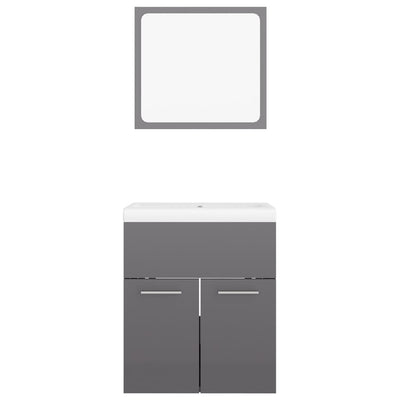 Bathroom Furniture Set High Gloss Grey Engineered Wood