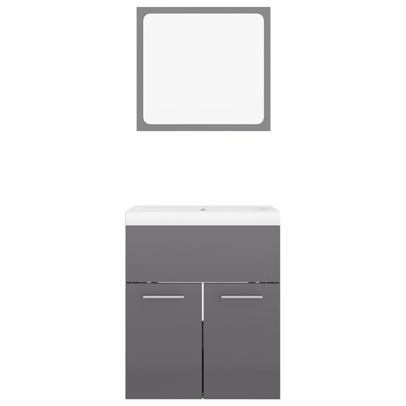 Bathroom Furniture Set High Gloss Grey Engineered Wood