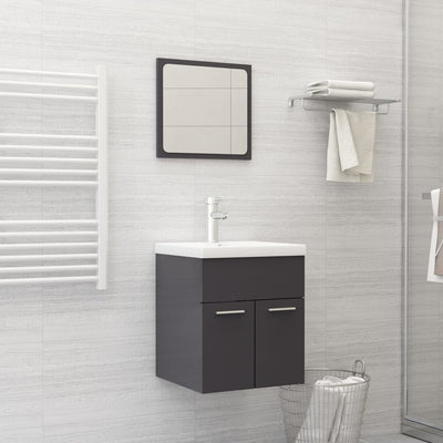 Bathroom Furniture Set High Gloss Grey Engineered Wood