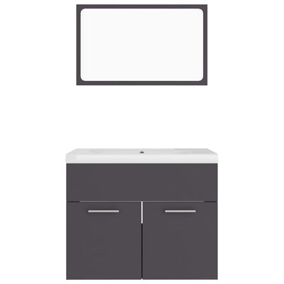 Bathroom Furniture Set Grey Engineered Wood