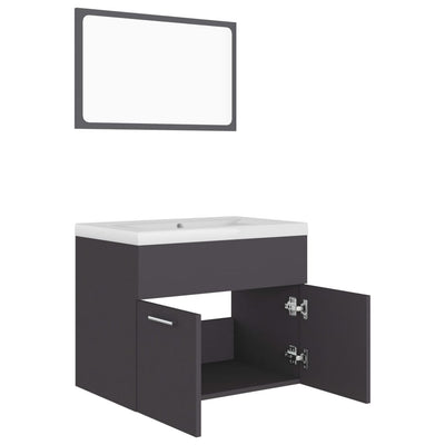 Bathroom Furniture Set Grey Engineered Wood