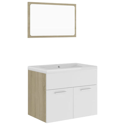 Bathroom Furniture Set White and Sonoma Oak Engineered Wood