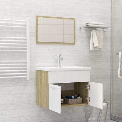 Bathroom Furniture Set White and Sonoma Oak Engineered Wood