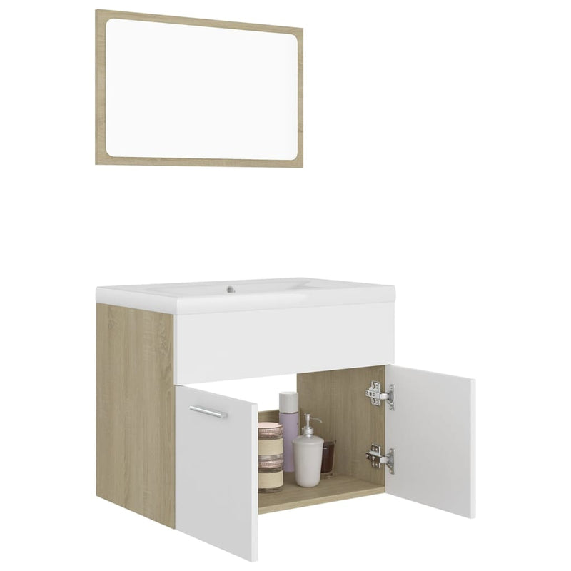 Bathroom Furniture Set White and Sonoma Oak Engineered Wood