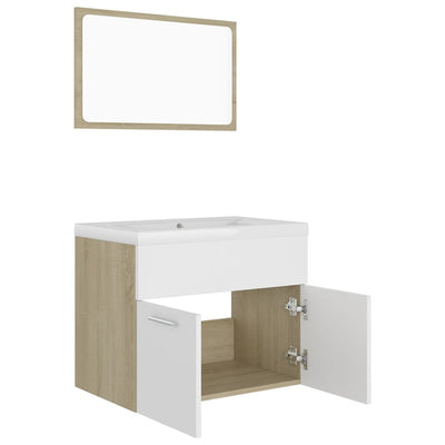 Bathroom Furniture Set White and Sonoma Oak Engineered Wood