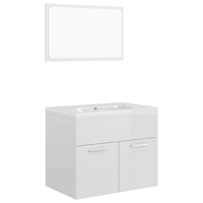 Bathroom Furniture Set High Gloss White Engineered Wood