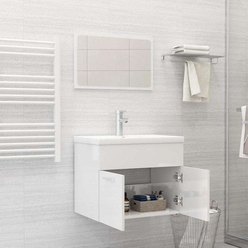 Bathroom Furniture Set High Gloss White Engineered Wood