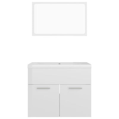 Bathroom Furniture Set High Gloss White Engineered Wood