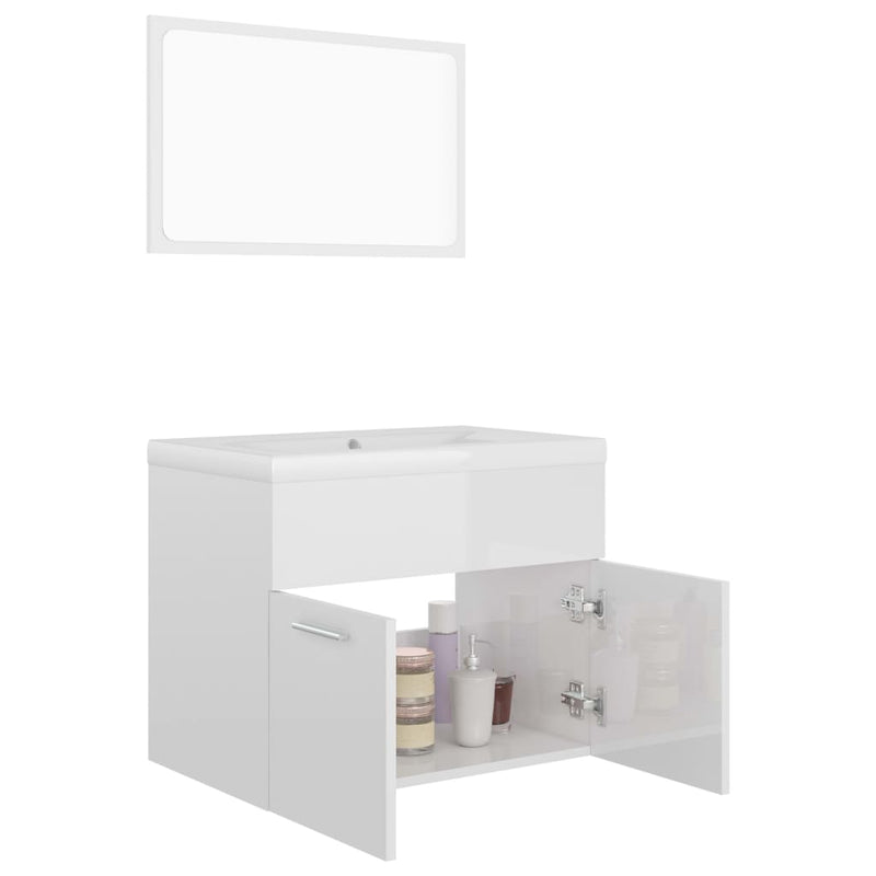 Bathroom Furniture Set High Gloss White Engineered Wood