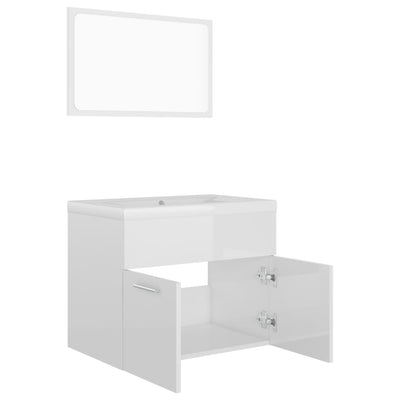 Bathroom Furniture Set High Gloss White Engineered Wood