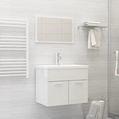 Bathroom Furniture Set High Gloss White Engineered Wood