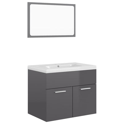 Bathroom Furniture Set High Gloss Grey Engineered Wood