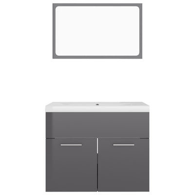 Bathroom Furniture Set High Gloss Grey Engineered Wood