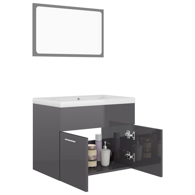 Bathroom Furniture Set High Gloss Grey Engineered Wood