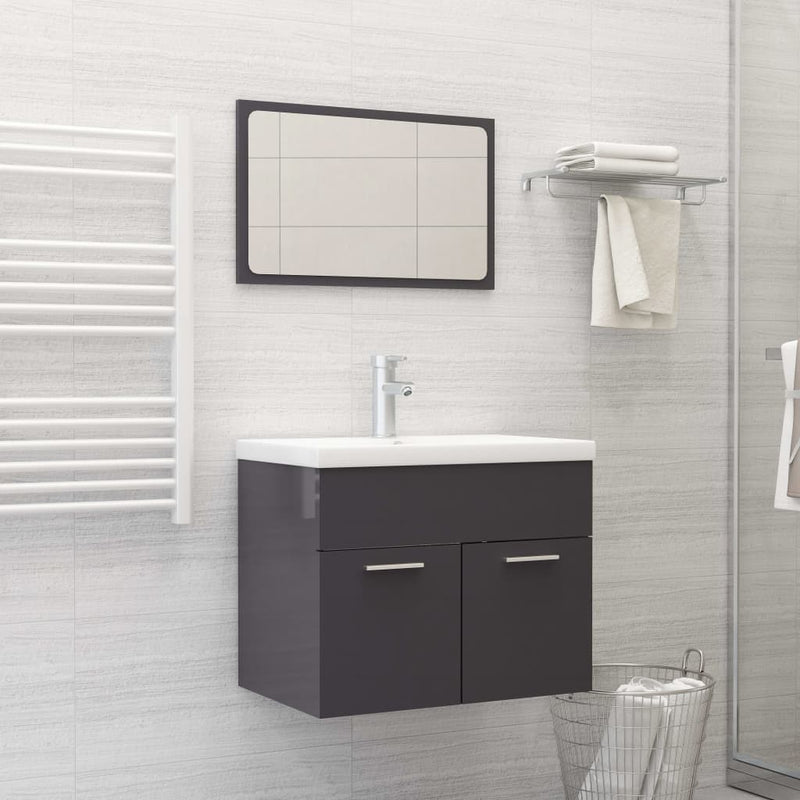 Bathroom Furniture Set High Gloss Grey Engineered Wood