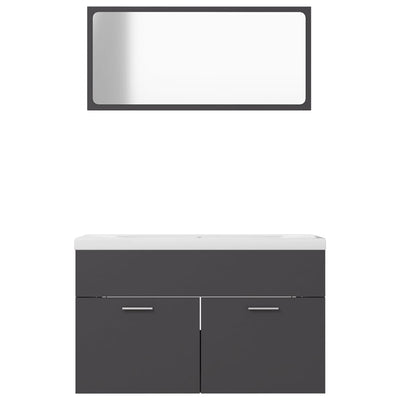 Bathroom Furniture Set Grey Engineered Wood