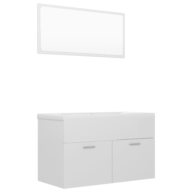 Bathroom Furniture Set High Gloss White Engineered Wood