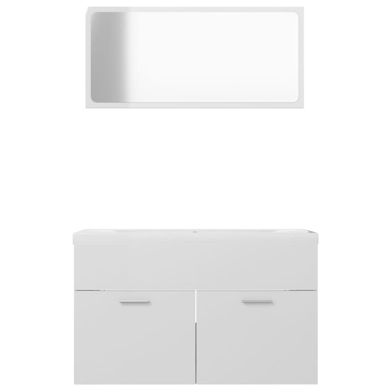 Bathroom Furniture Set High Gloss White Engineered Wood