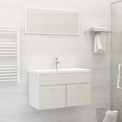 Bathroom Furniture Set High Gloss White Engineered Wood