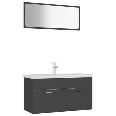 Bathroom Furniture Set Grey Engineered Wood