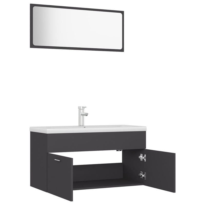 Bathroom Furniture Set Grey Engineered Wood