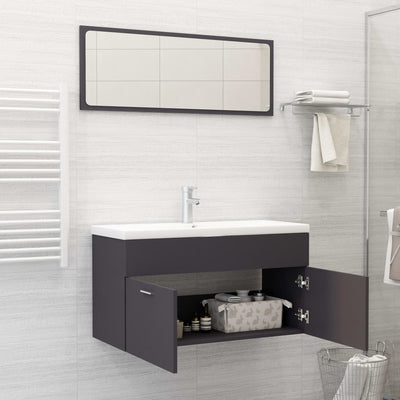 Bathroom Furniture Set Grey Engineered Wood