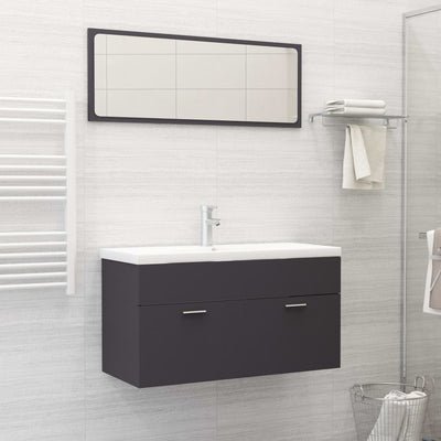 Bathroom Furniture Set Grey Engineered Wood