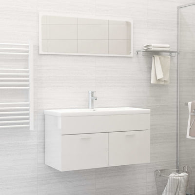 Bathroom Furniture Set High Gloss White Engineered Wood