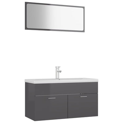 Bathroom Furniture Set High Gloss Grey Engineered Wood