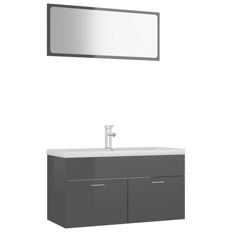 Bathroom Furniture Set High Gloss Grey Engineered Wood