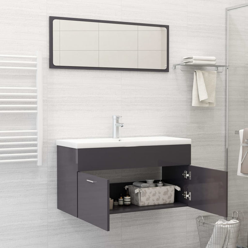 Bathroom Furniture Set High Gloss Grey Engineered Wood