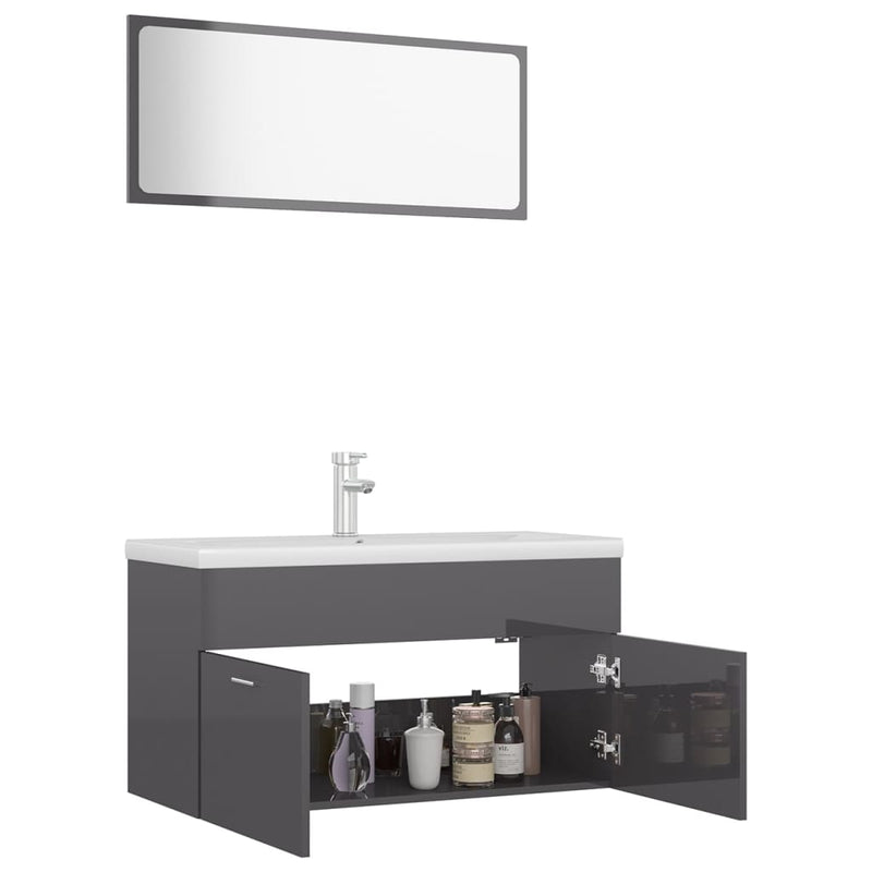 Bathroom Furniture Set High Gloss Grey Engineered Wood