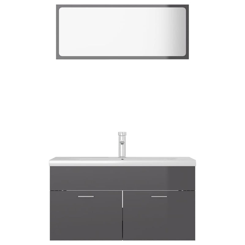 Bathroom Furniture Set High Gloss Grey Engineered Wood