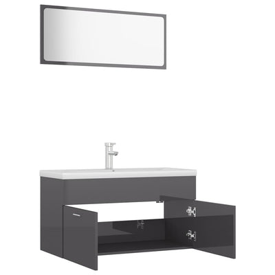 Bathroom Furniture Set High Gloss Grey Engineered Wood