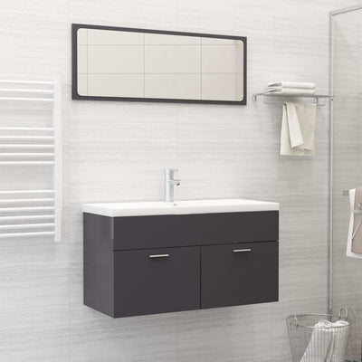 Bathroom Furniture Set High Gloss Grey Engineered Wood