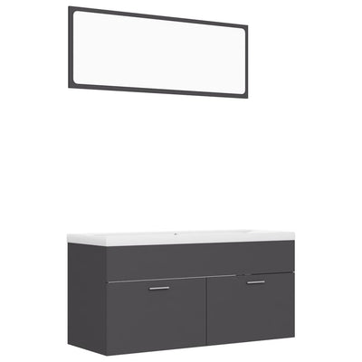 Bathroom Furniture Set Grey Engineered Wood