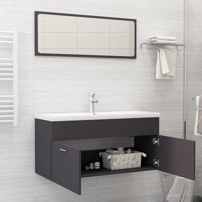 Bathroom Furniture Set Grey Engineered Wood