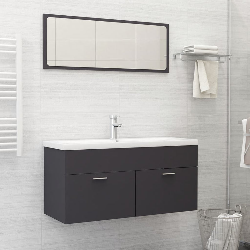 Bathroom Furniture Set Grey Engineered Wood