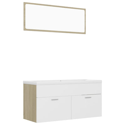 Bathroom Furniture Set White and Sonoma Oak Engineered Wood