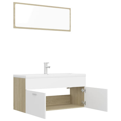 Bathroom Furniture Set White and Sonoma Oak Engineered Wood