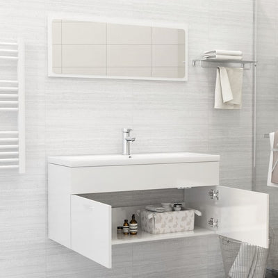 Bathroom Furniture Set High Gloss White Engineered Wood