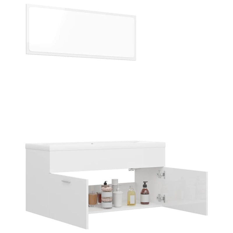 Bathroom Furniture Set High Gloss White Engineered Wood