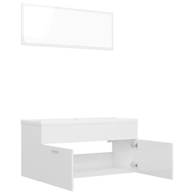 Bathroom Furniture Set High Gloss White Engineered Wood