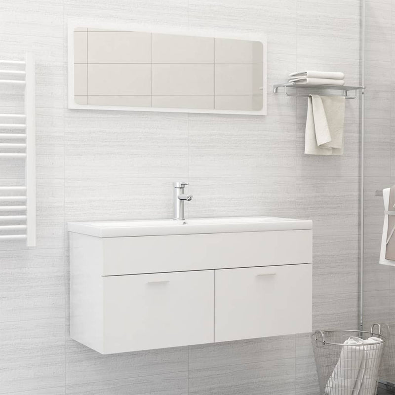 Bathroom Furniture Set High Gloss White Engineered Wood