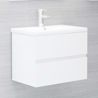 Bathroom Furniture Set High Gloss White Engineered Wood